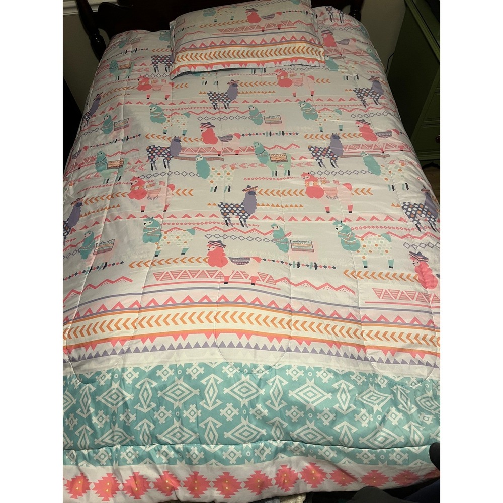 Kids Twin Comforter‎ Set Llama Aztec Tribal Print Bedding Pillowcase